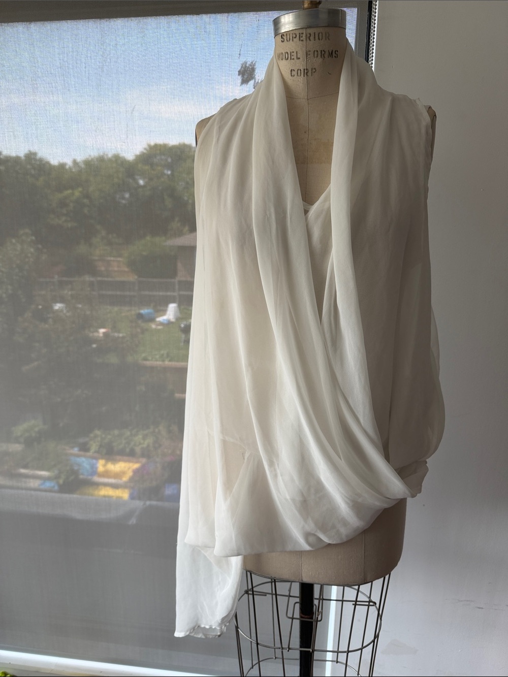Ya Los Angeles Cream Draped Chiffon Scarf Top